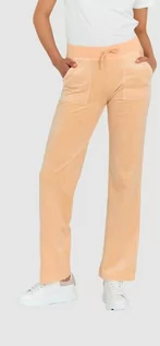 Spodnie damskie - JUICY COUTURE - Klasyczne welurowe spodnie dresowe Del Ray w brzoskwiniowym kolorze - grafika 1