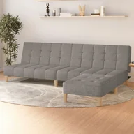 Sofy i kanapy - shumee shumee 2 osobowa sofa z podnóżkiem jasnoszara tapicerowana tkaniną - miniaturka - grafika 1