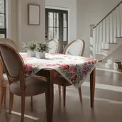 Obrusy i serwetki - Obrus dekoracyjny gobelin GRIA 140x180 Eurofirany naturalny czerwony letnie kwiaty - miniaturka - grafika 1