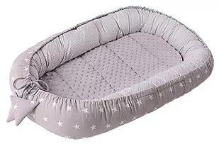 Medi Partners Gniazdo niemowlęce dla niemowląt, gniazdko, 100% bawełna, łóżeczko turystyczne dla niemowląt, niemowląt, 90 x 50 x 13 cm, wyjmowana wkładka (szare gwiazdy z szarym miętką) 5903031427806 - Kokony niemowlęce - miniaturka - grafika 1