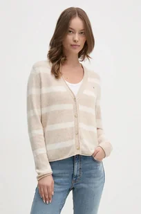 Tommy Hilfiger kardigan wełniany kolor beżowy WW0WW43092 - Swetry damskie - miniaturka - grafika 1