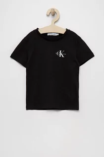 Koszulki dla dziewczynek - Calvin Klein Jeans t-shirt bawełniany dziecięcy kolor czarny z nadrukiem - grafika 1