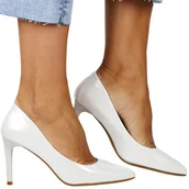 Czółenka - DAMSKIE CZÓŁENKA SZPILKI NA OBCASIE SERGIO LEONE 1339 SREBRNE BŁYSK - miniaturka - grafika 1