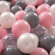 Suche baseny - KiddyMoon, plastikowe piłeczki 7cm perła-szary-transparent-pudrowy róż 50 - miniaturka - grafika 1