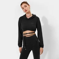 Bluzy sportowe damskie - Damska bluza dresowa z wiązaniem 4F x Local Heroes 4FSS23TSWSF0844 - czarna - miniaturka - grafika 1