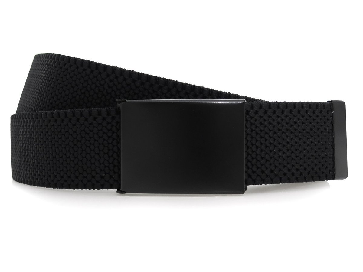 Czarny elastyczny pasek do spodni z metalową czarną klamrą PT28