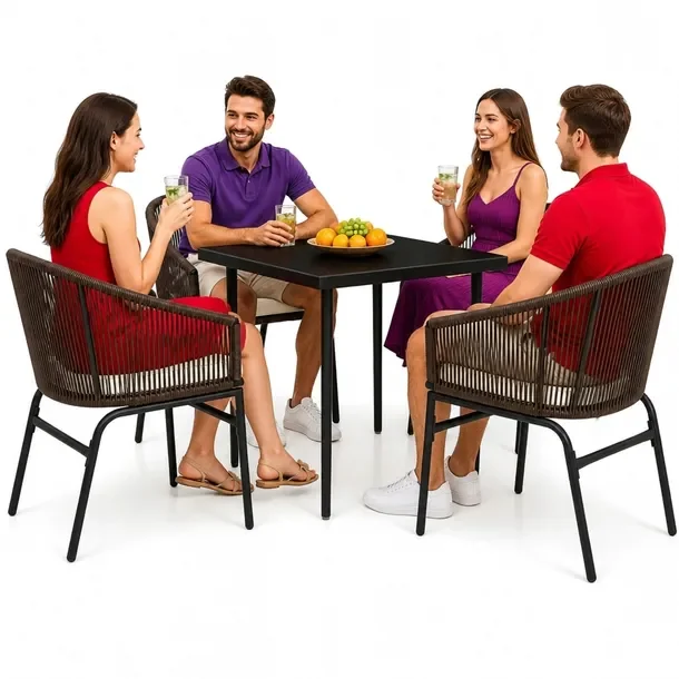 Zestaw Ogrodowy Jadalniany z Stali i Rattanu PVC, Stół 80x80x74 cm, Krzes