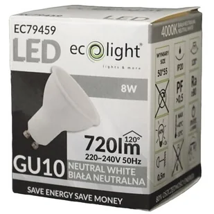 Ecolight Eco Light LED GU10 8W 230V Barwa biała 4000K EC79459 EC79459 - Żarówki LED - miniaturka - grafika 1