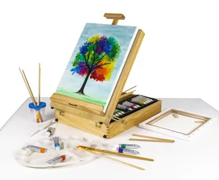 Duży Zestaw Malarski Kuferek, Sztaluga, Farby, Pędzle - Farby i media malarskie - miniaturka - grafika 1