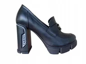 Półbuty damskie - Czarne półbuty Carinii B9488 damskie skóra słupek r.38 - miniaturka - grafika 1