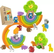 Zabawki sensoryczne - Drewniane KLOCKI SENSORYCZNE półokręgi ZWIERZĄTKA równoważnia układanka Viga 18m+ montessori - miniaturka - grafika 1