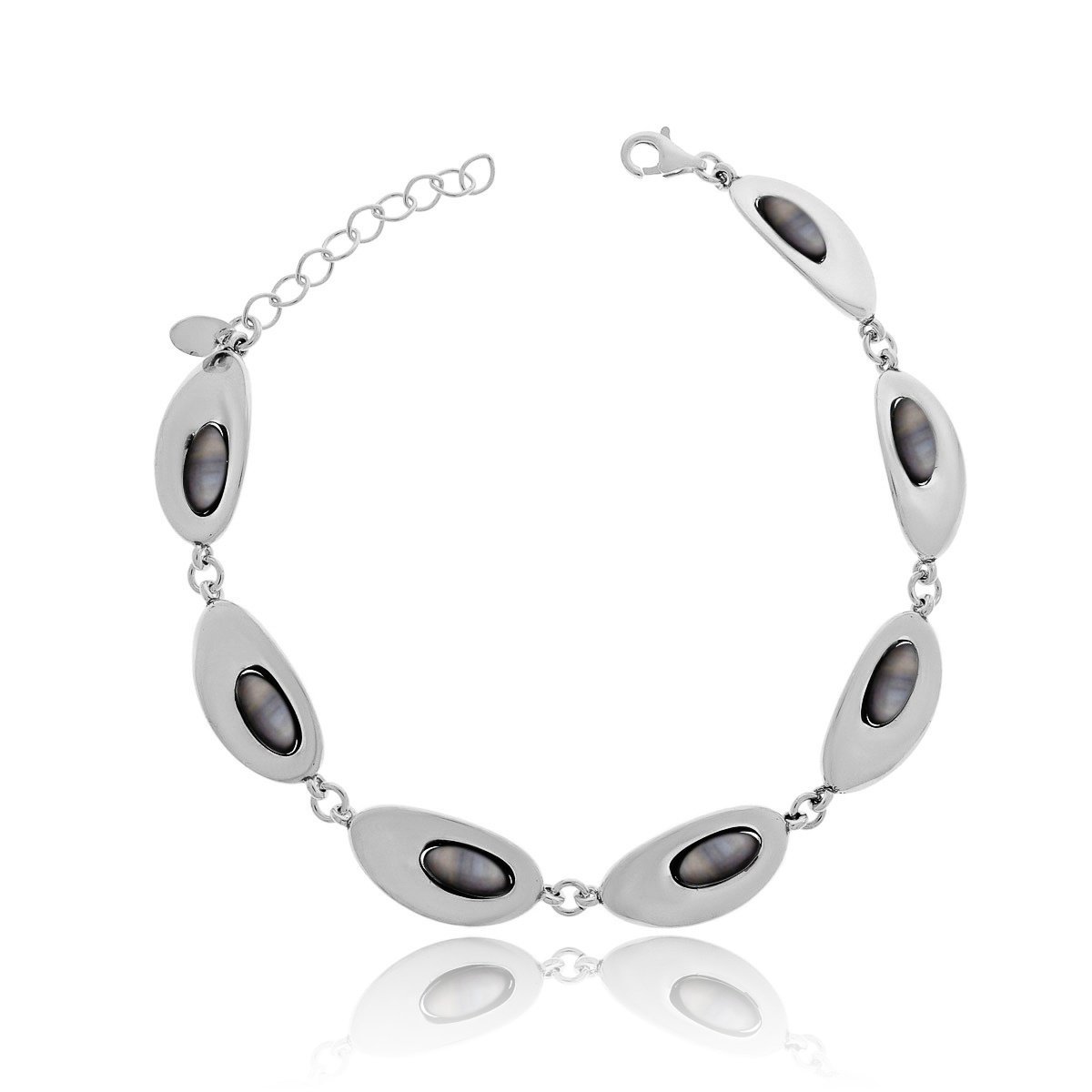 Srebrna bransoletka z szarym kamieniem 19 cm pr. 925