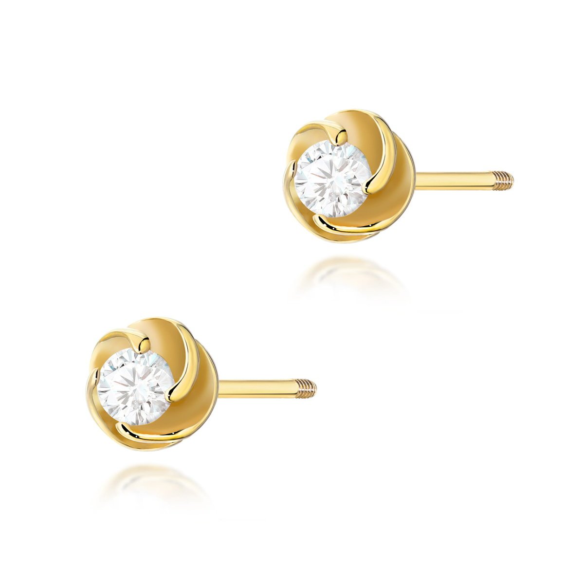 Złote kolczyki K0329 Diament 2 x 0,10ct żółte złoto sztyft zakręcany pr. 585