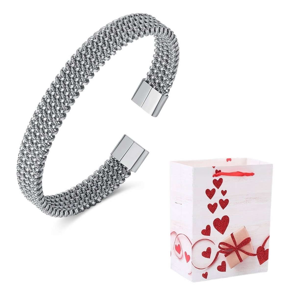 Bransoletka Damska Srebrna Regulowana Wąska Siateczka Stal Chirurgiczna