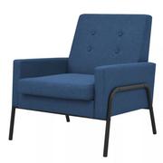 Fotele - vidaXL Fotel tapicerowany materiałem, stalowe nogi, niebieski - miniaturka - grafika 1