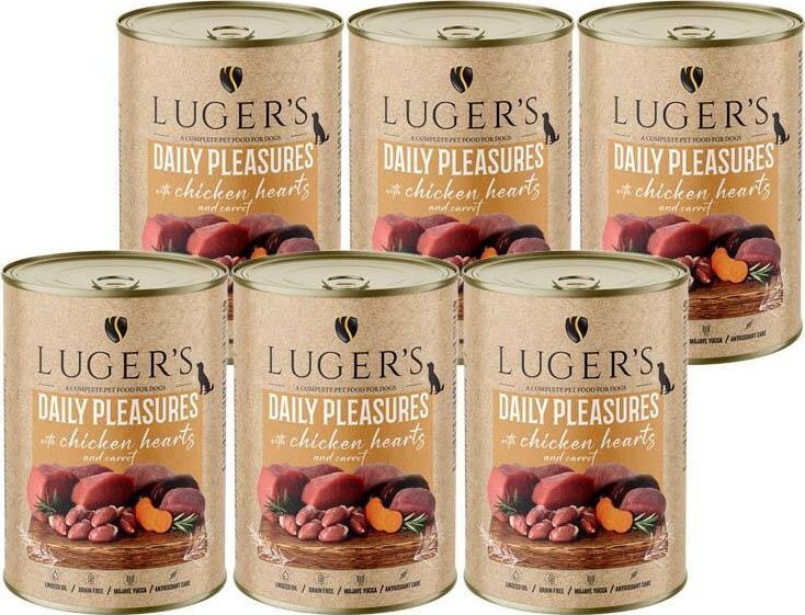 Karma mokra dla psa Luger's Daily Pleasures z sercami z kurczaka i marchewką zestaw 6 x 400 g