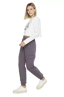 Spodnie damskie - Trendyol Damskie spodnie dresowe o normalnej talii skinny fit, Antracyt, S - grafika 1