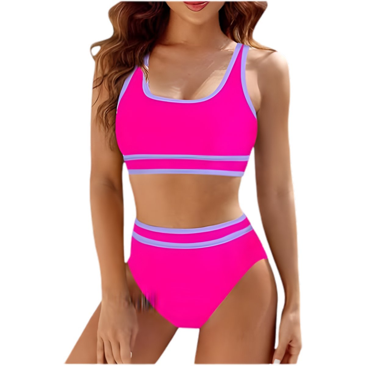 Dwuczęściowy Strój Kąpielowy Push-Up Sportowy Wysoki Stan Różowy S