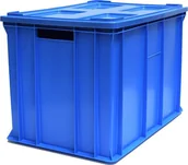 Pojemniki przemysłowe - Artech Pojemnik transportowy EURO 410 z pokrywą, dno i ścianki pełne wym. 600 x 400 x 410 mm niebieski - miniaturka - grafika 1