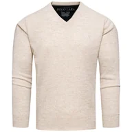 Swetry męskie - Sweter męski w serek beżowy Recea - miniaturka - grafika 1