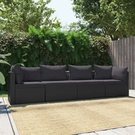 Sofy ogrodowe - vidaXL 4-częściowa sofa ogrodowa, poduszki, rattan PE, czarna - miniaturka - grafika 1