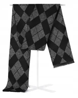 Apaszki i szaliki męskie - Szal Szalik Męski Ciepły Zimowy Czarno - Szary - Popielaty W Kratę Kratkę - miniaturka - grafika 1