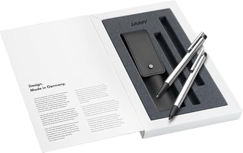 Lamy Zestaw logo matowy z długopisem 205 wraz z wkładem o dużej pojemności M 16 czarny i ołówkiem mechanicznym 105 z wkładem drobnym M 40 (0,7 mm) wraz ze skórzanym etui czarnym i opakowaniem na
