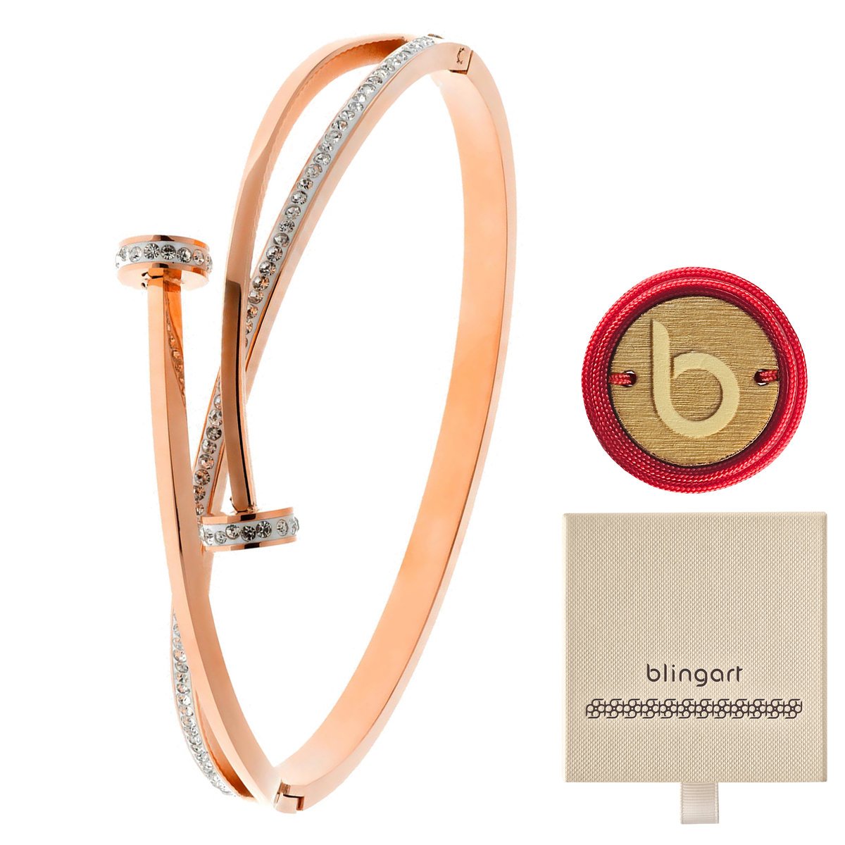Bransoletka damska bangla pozłacana różowe złoto cyrkonie BLINGART