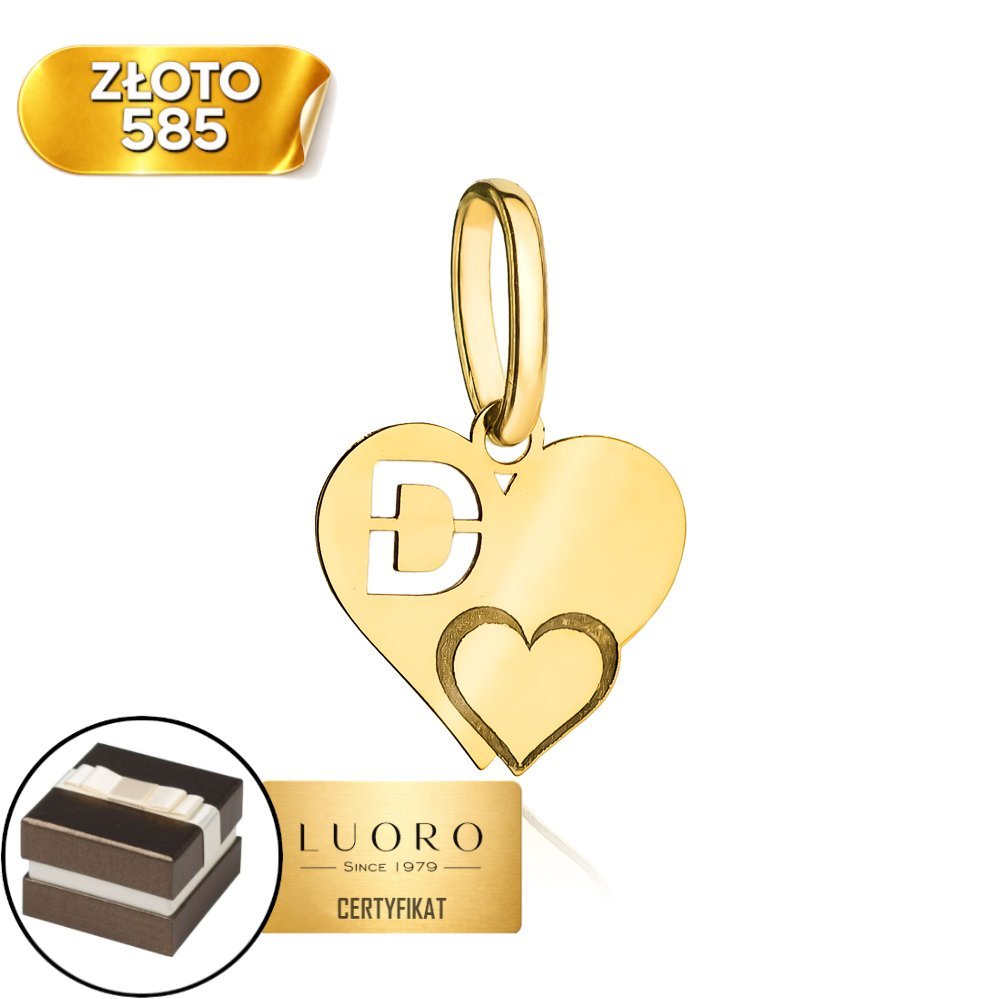 ZAWIESZKA ZŁOTA 585 14K LITERKA D Z SERDUSZKIEM DELIKATNA 1,5 CM