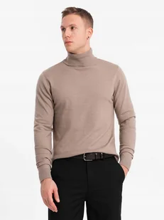 Męski ciemnobeżowy golf z wiskozą wygodny elegancki V3 OM-SWTN-0127 r. XL - Swetry męskie - miniaturka - grafika 1