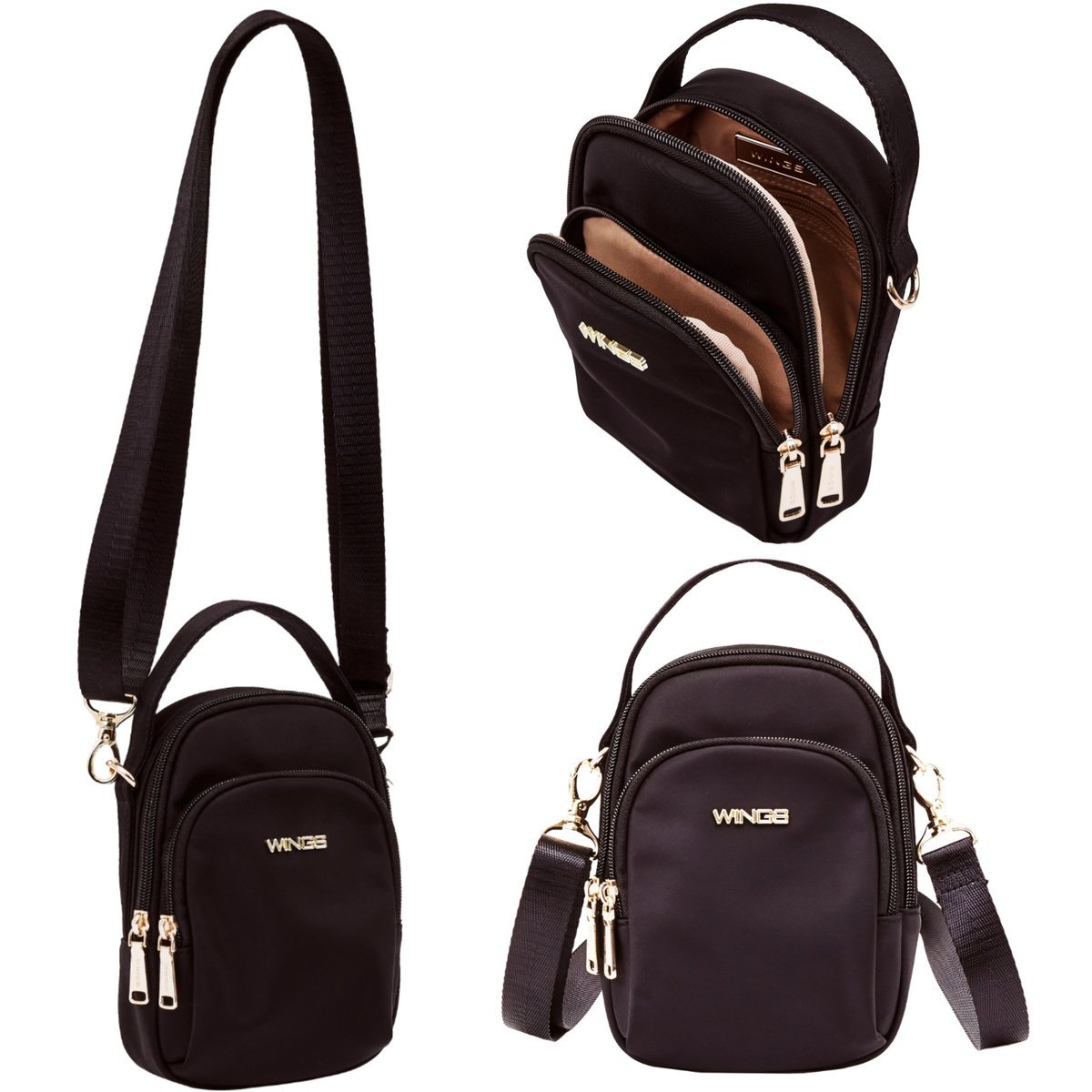 Plecak damski WINGS ROSELLA crossbody miejski na telefon mały lekki nylon regulowany pasek kieszeń frontowa zamek