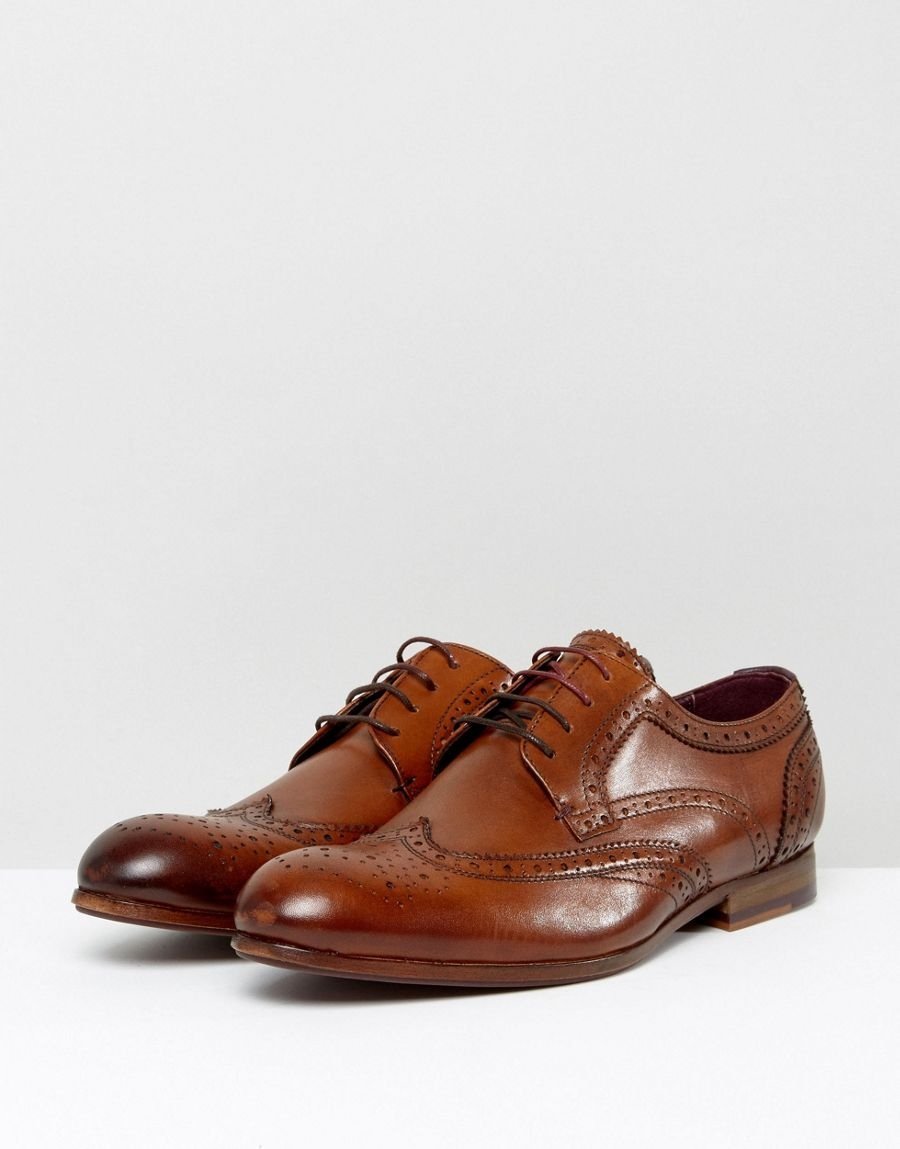 TED BAKER MĘSKIE BRĄZOWE MOKASYNY ZE SKÓRY NATURALNEJ BROGUE 42 14CA
