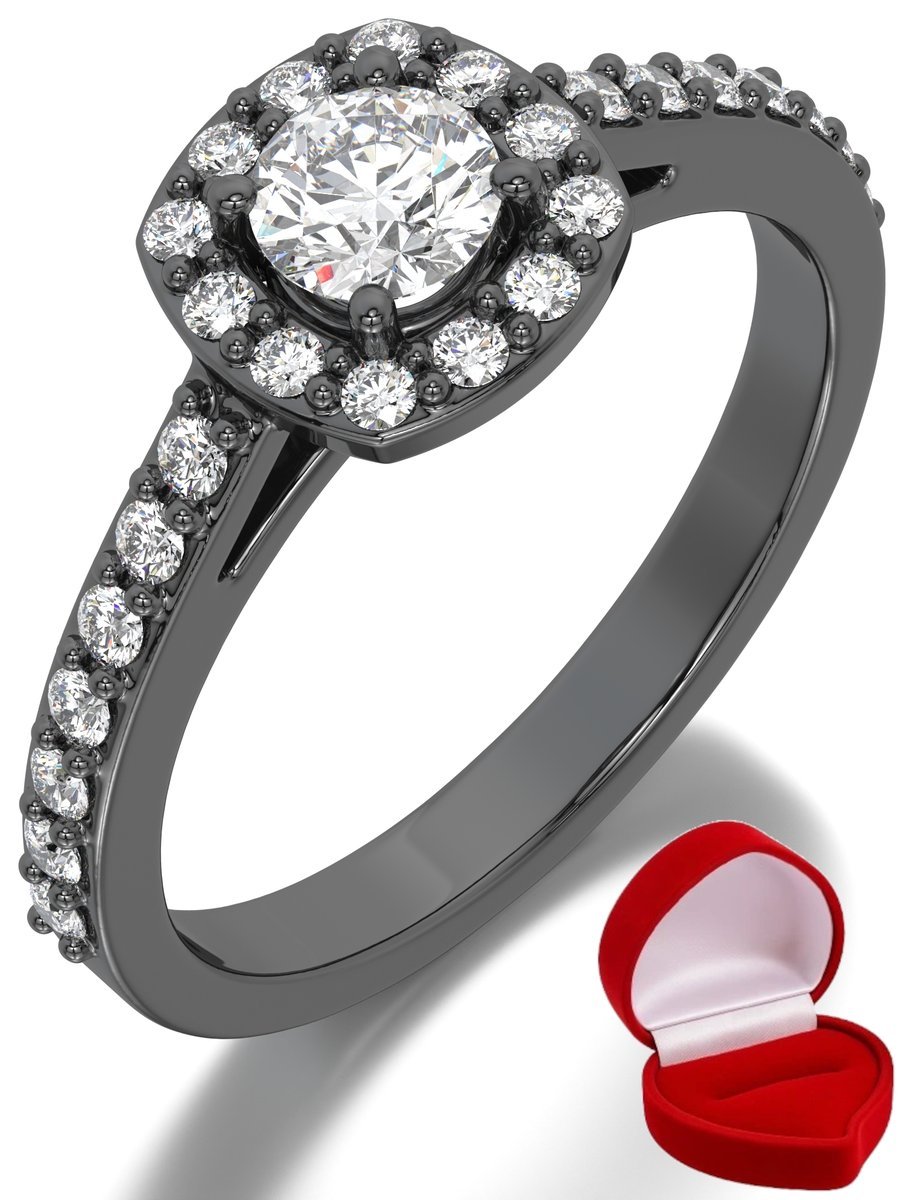 ZŁOTY PIERŚCIONEK ZARĘCZYNOWY 585 14k SZAFIR 0,30 ct CZARNE ZŁOTO R15