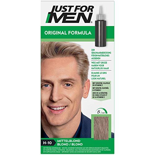 Just For Men Farba żelowa, farba do włosów blond, farba do włosów męskich, zakrywa białe włosy i przywraca oryginalny kolor, aby uzyskać naturalny efekt, szybki i łatwy, H10