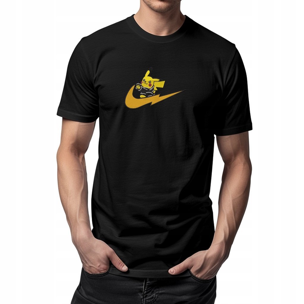 Czarna koszulka męska - Haft Pikachu Lightning Limitowana Edycja XS