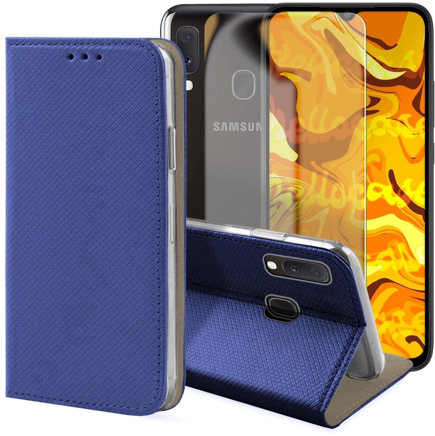 Hello Case Etui z Klapką Do Samsung Galaxy A20e Granatowe, Magnetyczne, Case Szkło