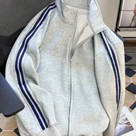 Kurtki damskie - TEMU Damska bluza z długim rękawem, zapinana na zamek, z bocznymi paskami, idealna na jesień i zimę - miniaturka - grafika 1