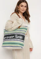 Torebki damskie - Jasnozielona Jednokomorowa Torebka Plażowa z Rączkami na Suwak Fujinme - miniaturka - grafika 1