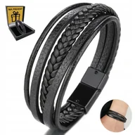 Bransolety męskie - BRANSOLETKA SKÓRZANA PLECIONA MĘSKA PREMIUM RZEMIEŃ SKÓRA NATURALNA - miniaturka - grafika 1