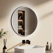 Lustra - EMKE Okrągłe Lustro łazienkowe z oświetleniem LED 60 cm, z 3 barwy światła, możliwość ściemniania, przeciwmgielne, funkcja pamięci, Czarny - miniaturka - grafika 1