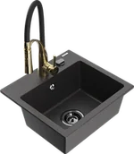 Zlewozmywaki z baterią - Mexen Milo zlewozmywak granitowy 1-komorowy z baterią kuchenną Aster, czarny nakrapiany - 6505-76-73450-57-B - miniaturka - grafika 1