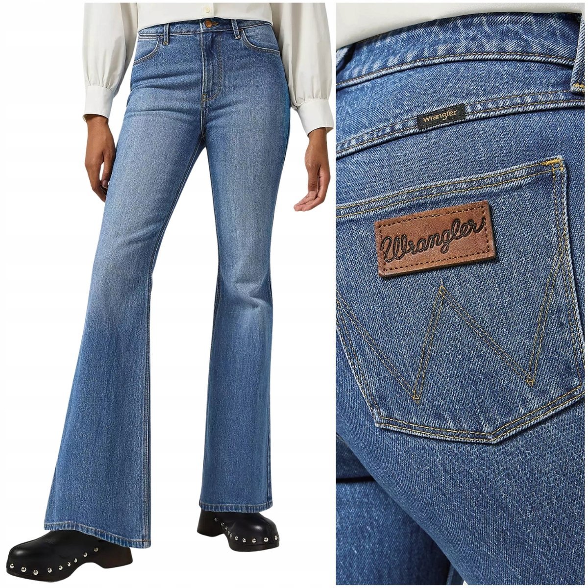 Wrangler FIERCE FLARE high Meadow damskie spodnie jeansowe dzwony W31 L34