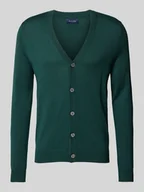 Swetry męskie - Kardigan o kroju slim fit z mieszanki wełny z dekoltem w serek - miniaturka - grafika 1