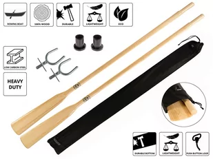 Wiosła szalupowe do łodzi + dulki pałąkowe + osłony 45mm (komplet 2 sztuki) + pokrowiec Oar Sleeve John Paddle - 225 cm - Pływanie - miniaturka - grafika 1