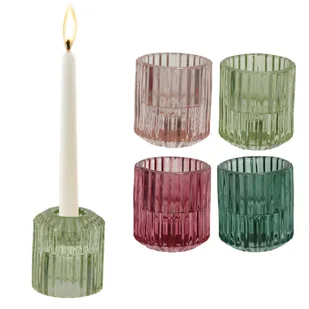 Świecznik szklany karbowany dwustronny ozdobny 6cm - Świeczniki - miniaturka - grafika 1