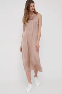 Sukienki - DKNY sukienka kolor beżowy midi prosta - - grafika 1