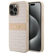 Etui i futerały do telefonów - Oryginalne Etui APPLE IPHONE 15 PRO MAX DKNY Hardcase Leather Mono Stripe & Metal Logo (DKHCP15XPRTHSLP) różowe - miniaturka - grafika 1