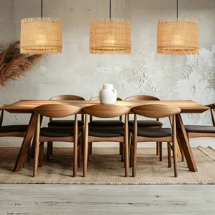 Briloner Lampa wisząca Borra, 3-punktowa, kolor naturalny, słomkowy - Lampy sufitowe - miniaturka - grafika 1