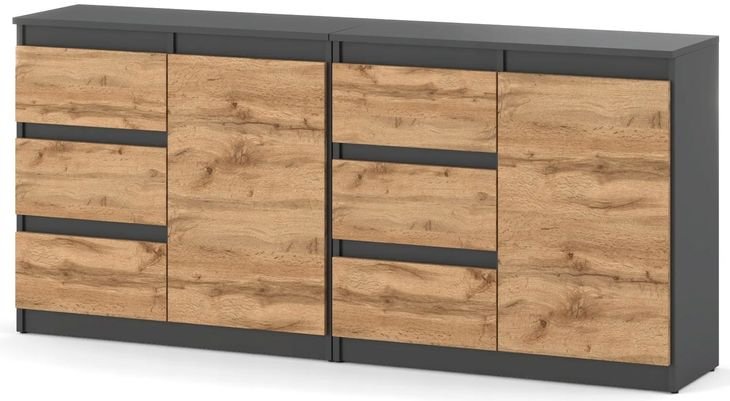 Zestaw 160cm 2x Komoda Aga 80 cm Antracyt Wotan 6 szuflad 2 drzwi do salonu