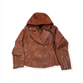 Kurtki damskie - Skórzana kurtka damska z kapturem Real Leather L - miniaturka - grafika 1